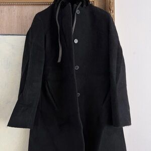 Cole Haan Black winter coat angora rabbit fur collar size 2 XS petite p